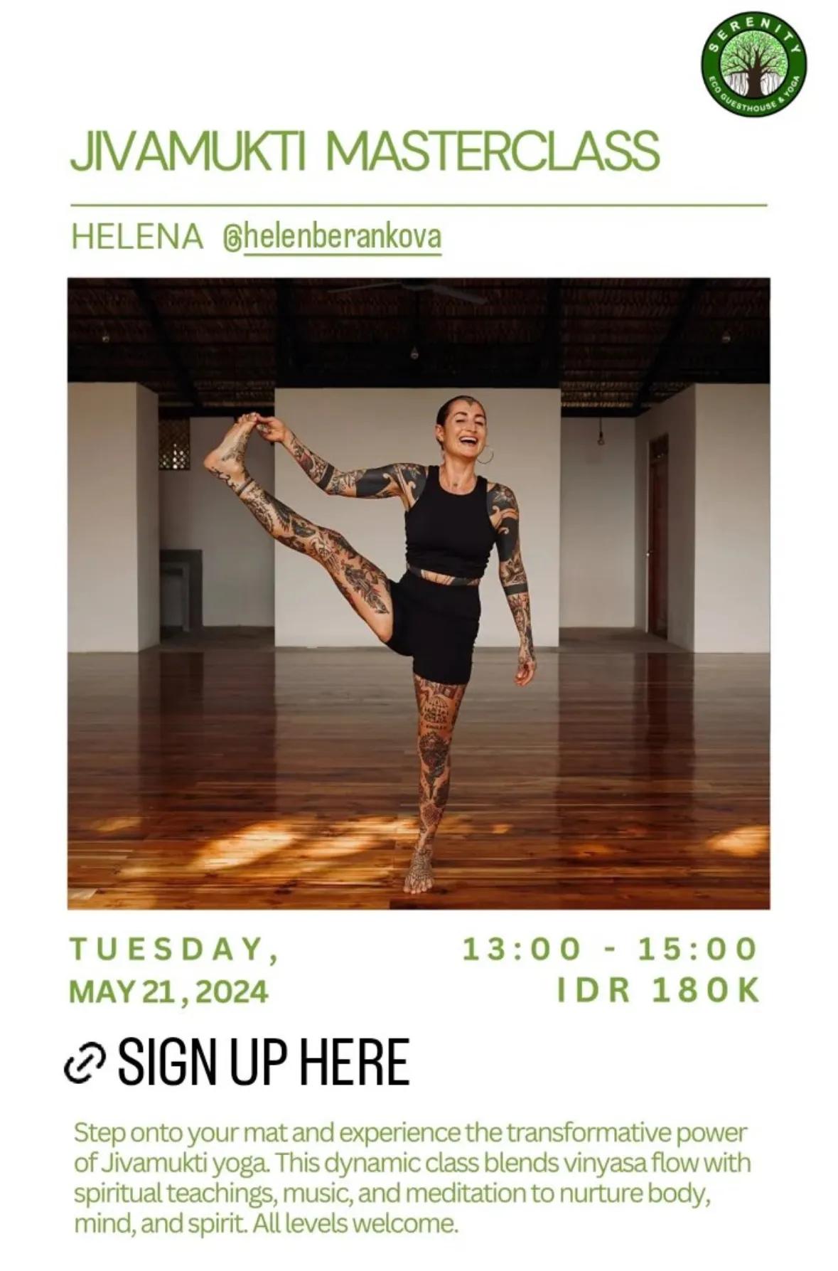 Event at Serenity Eco Guesthouse and Yoga on May 21 2024: Jivamukti Masterclass with Helena
