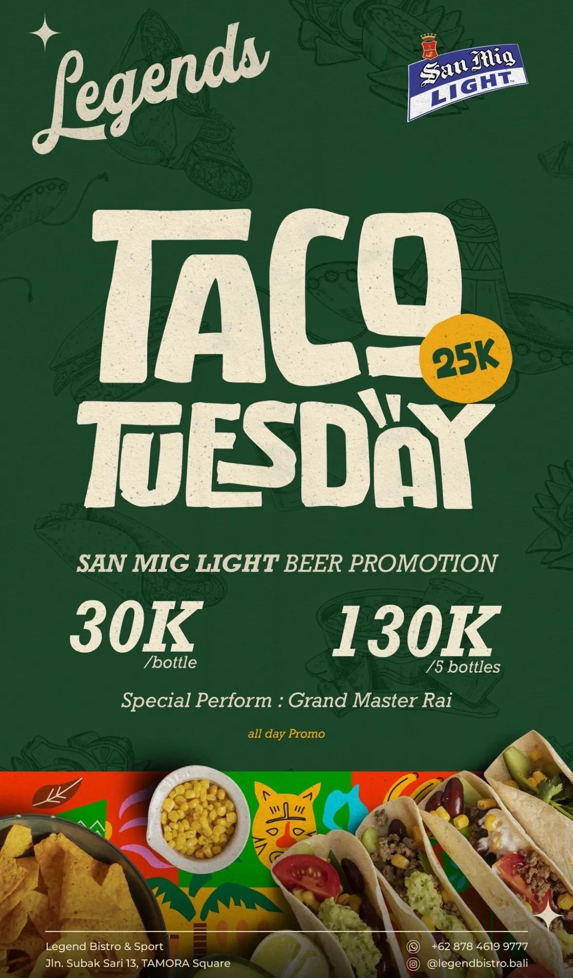 Event at Legends Bistro every Tuesday 2024: Taco Tuesday