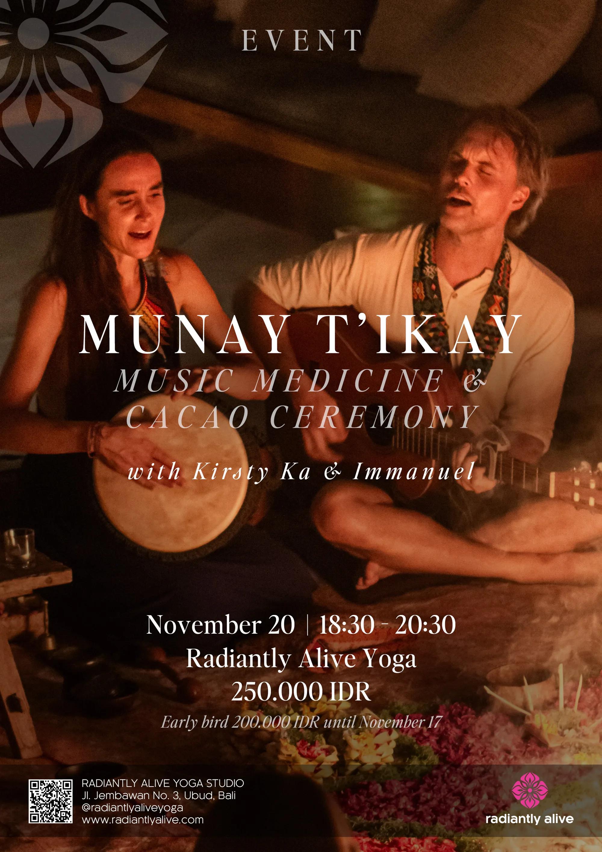 Event at Radiantly Alive on November 20 2024: Munay T’ikay Music Medicine & Cacao Ceremony