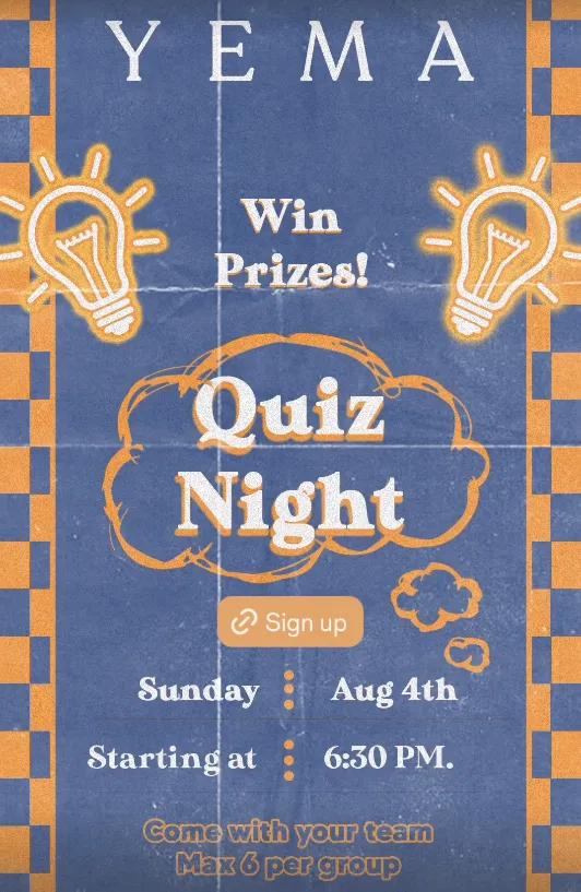 Event at Yema Kitchen on August 4 2024: Quiz Night