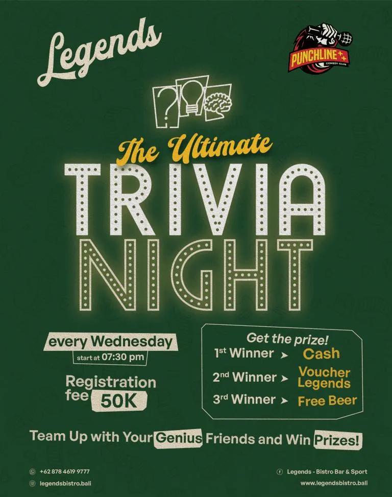 Event at Legends Bistro every Wednesday 2024: Trivia Night