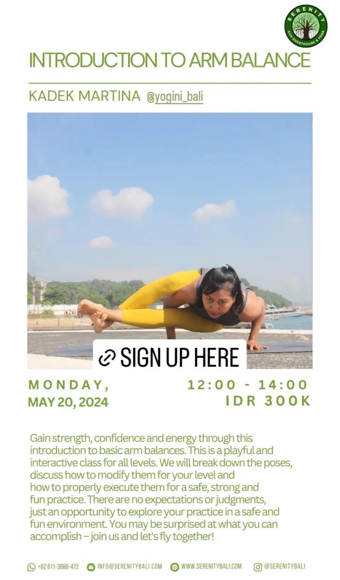 Event at Serenity Eco Guesthouse and Yoga on May 20 2024: Introduction to Arm Balance