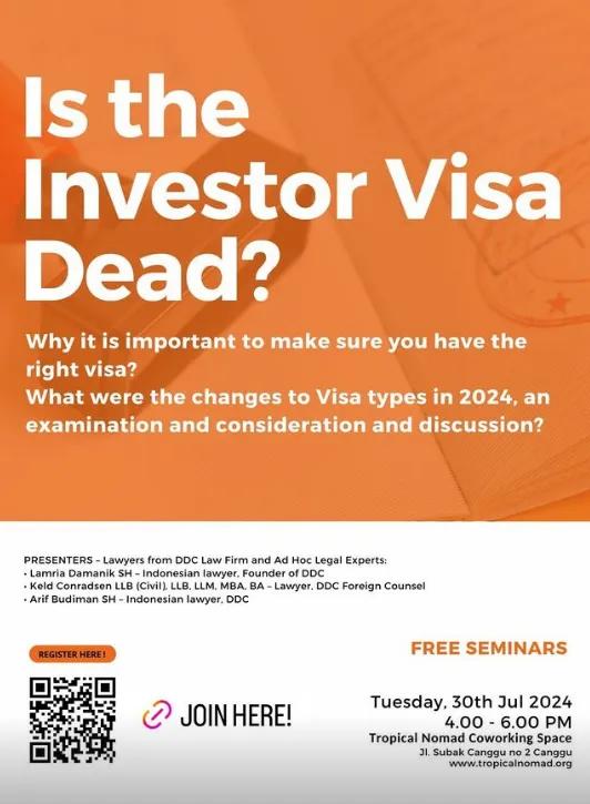 Event at Tropical Nomad on July 30 2024: Is The Investor Visa Dead?