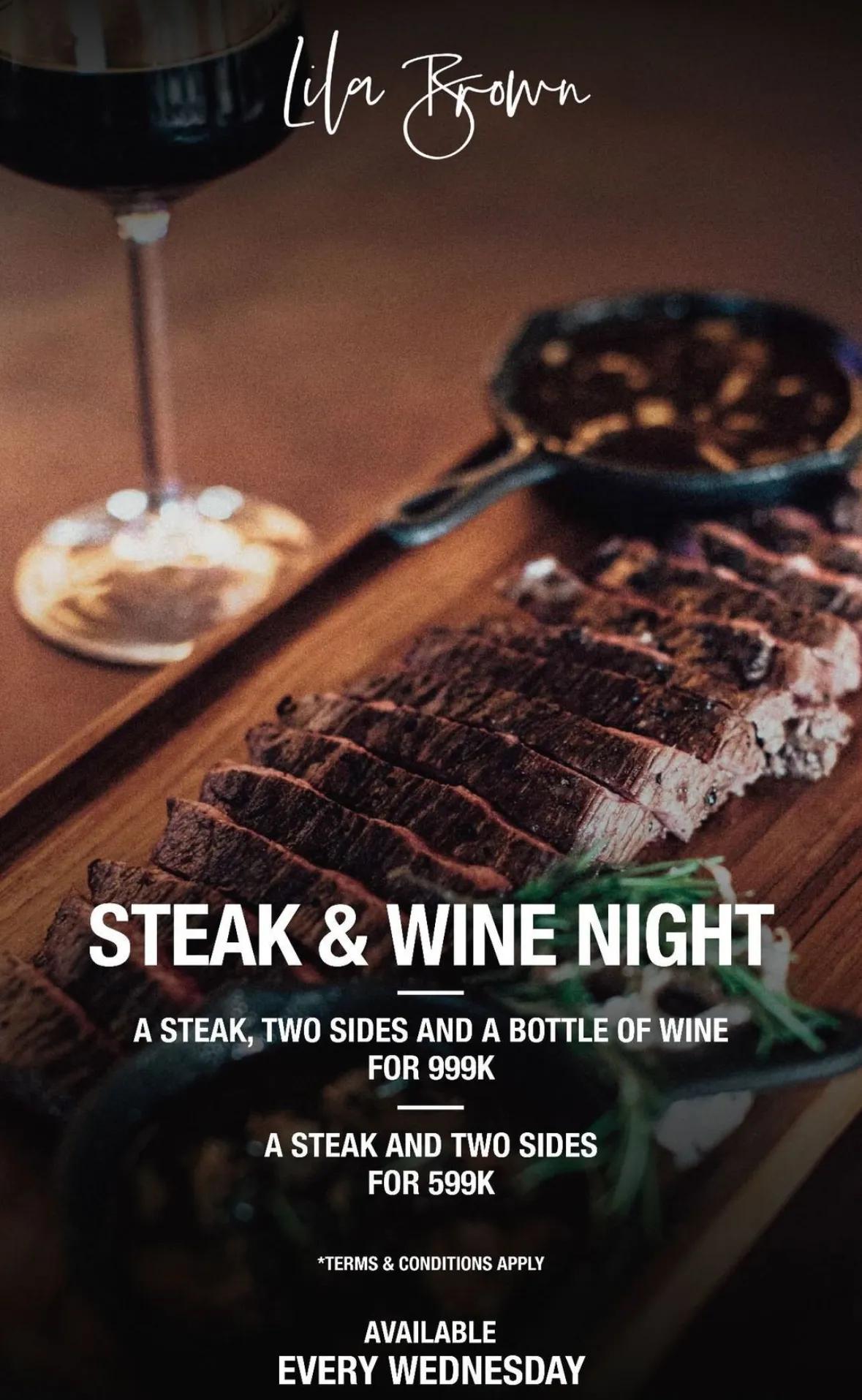 Event at Lila Brown every Wednesday 2024: Steak & Wine Night