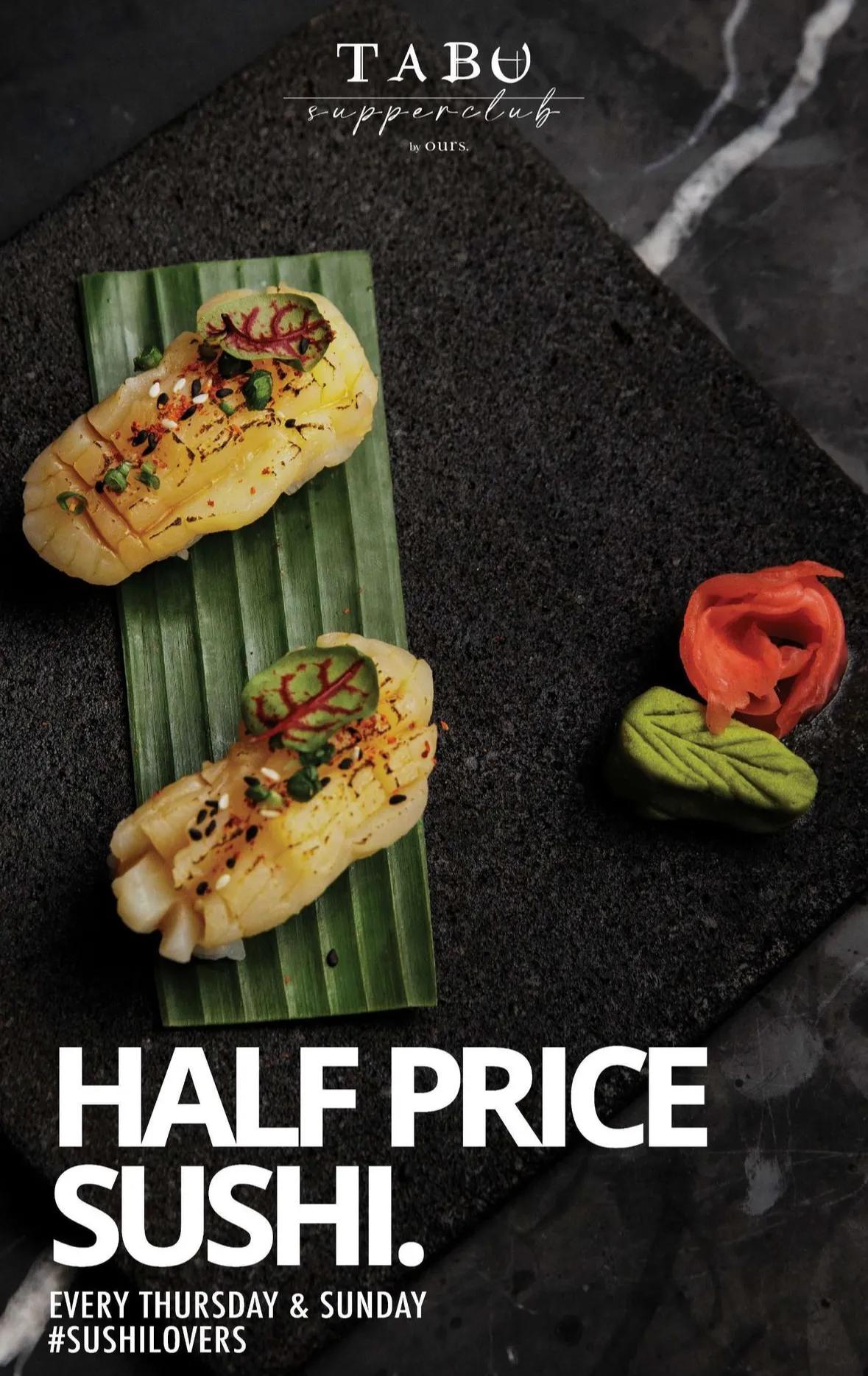 Event at Tabu every Thursday 2024: Half Price Sushi