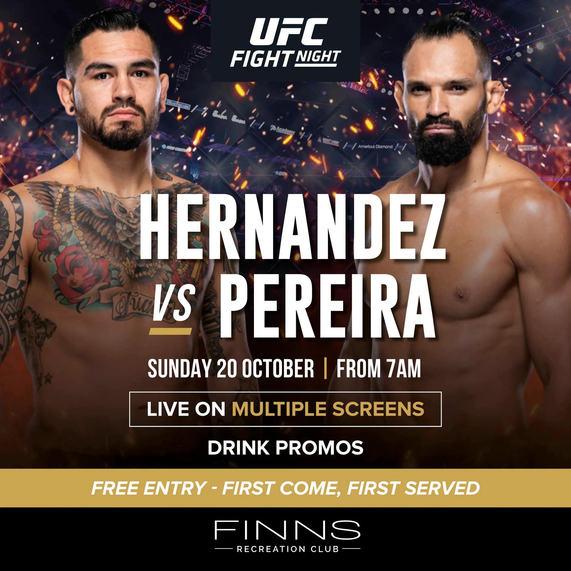 Event at Finns Recreation Club on October 20 2024: Hernandez Vs Pereira