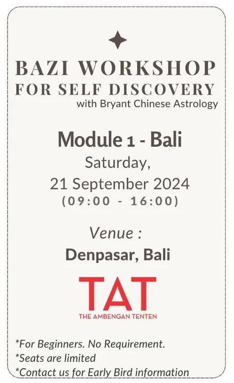 Event at The Ambengan Tenten on September 21 2024: Bazi Workshop For Self Discovery