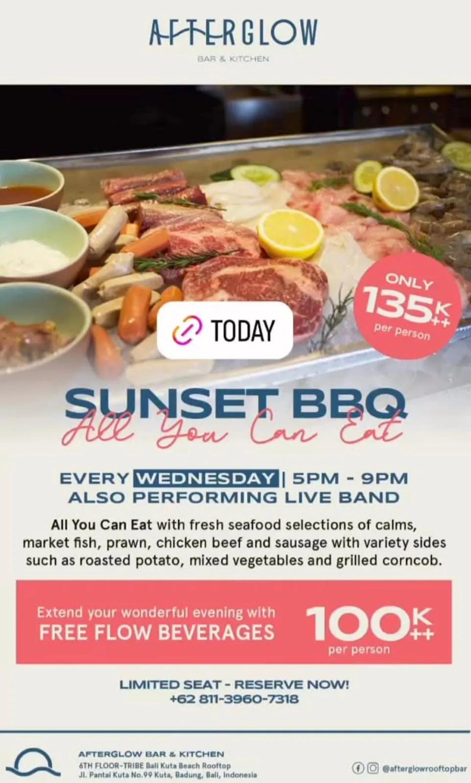 Event at Afterglow Bar and Kitchen every Wednesday 2024: Sunset Bbq