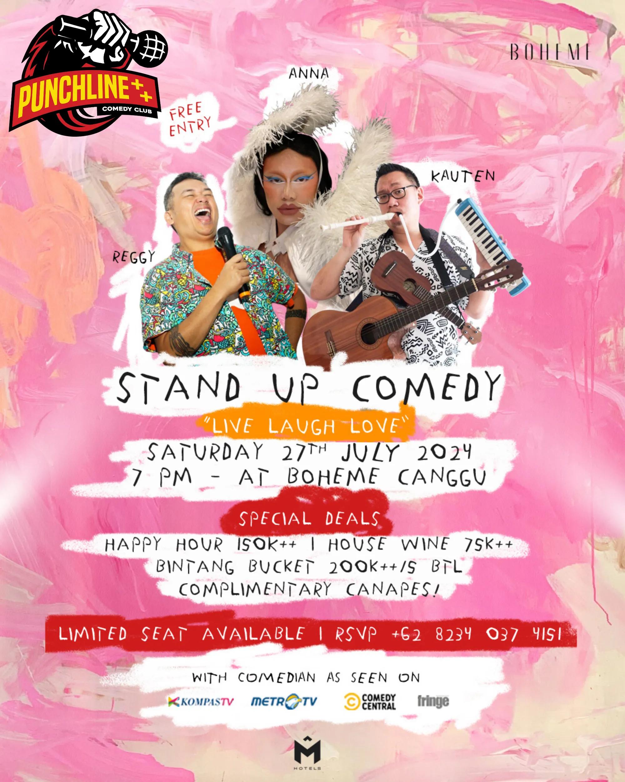 Event at Boheme on July 27 2024: Stand-Up Comedy: Live Laugh Love