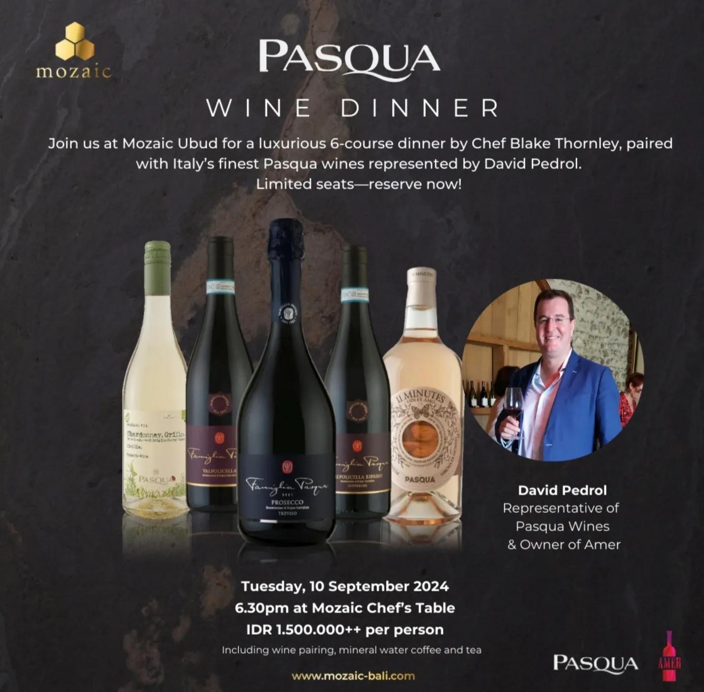 Event at Mozaic on September 10 2024: Pasqua Wine Dinner