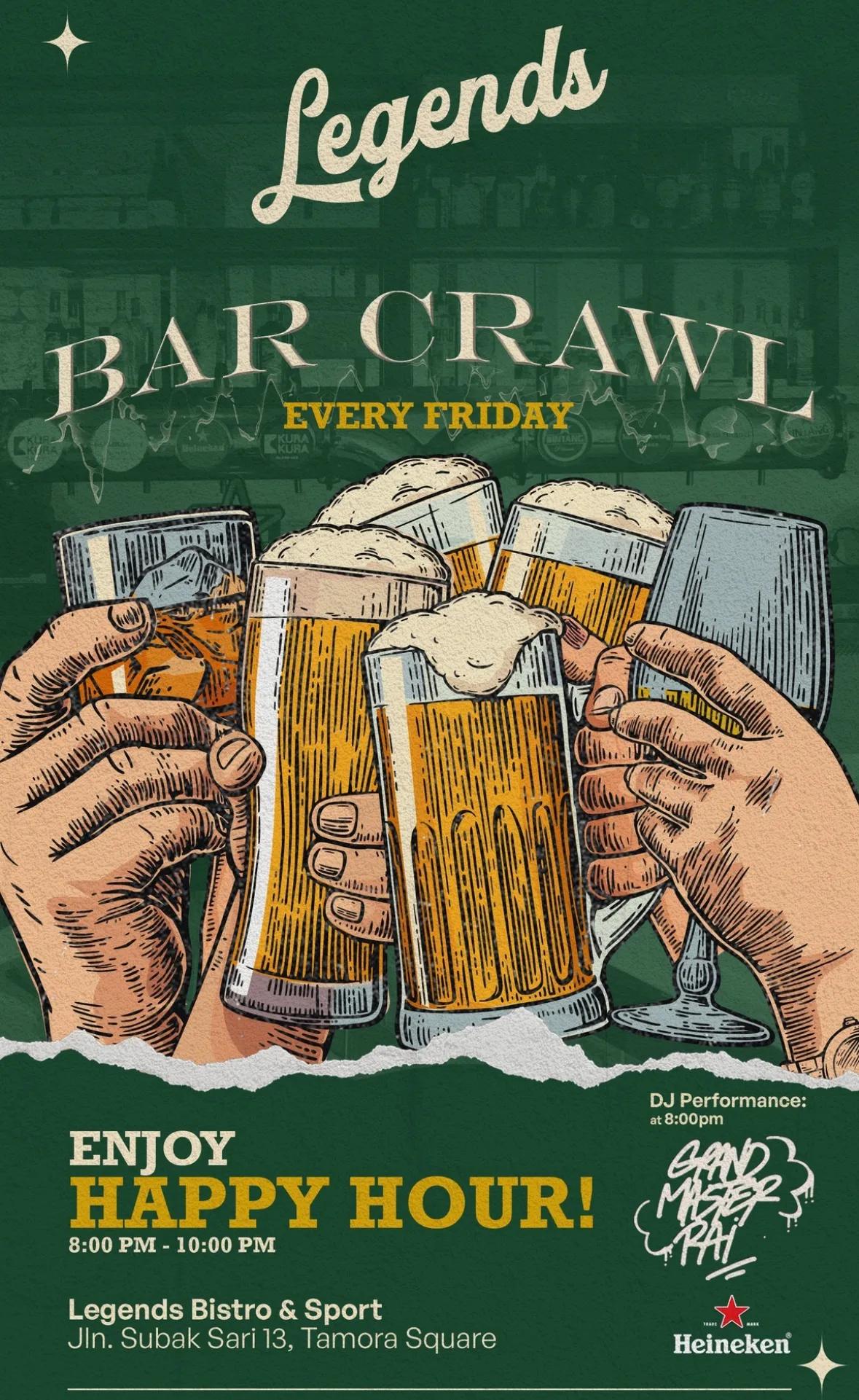 Event at Legends Bistro every Friday 2024: Bar Crawl
