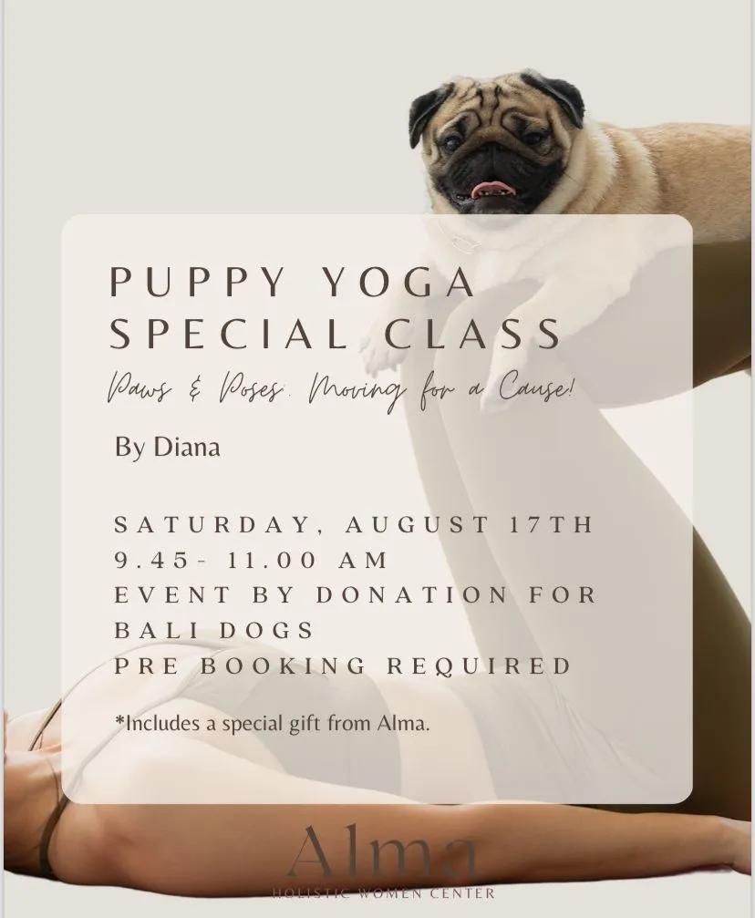 Event at Alma Holistic Women on August 17 2024: Puppy Yoga Special Class