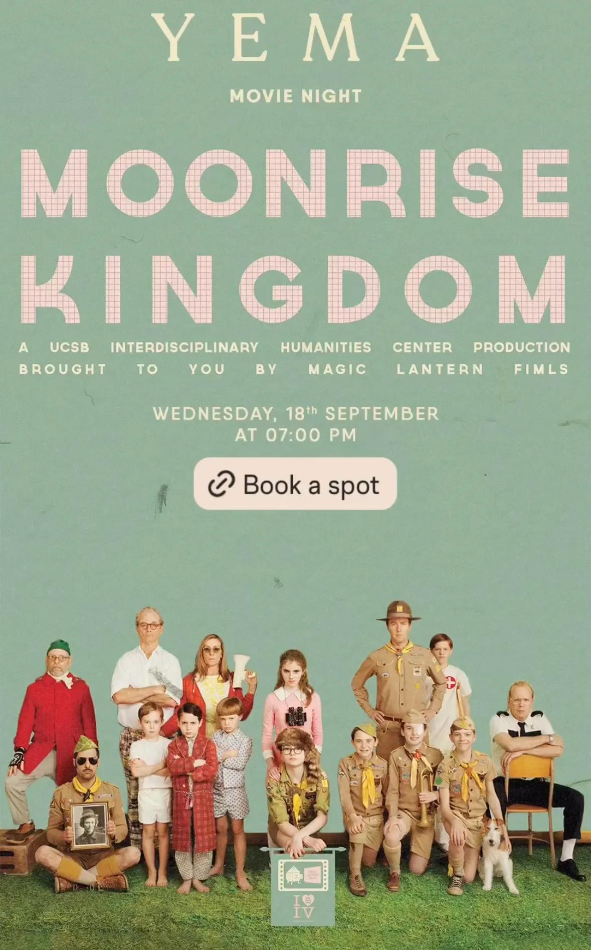 Event at Yema Kitchen on September 18 2024: Movie Night: Moonrise Kingdom