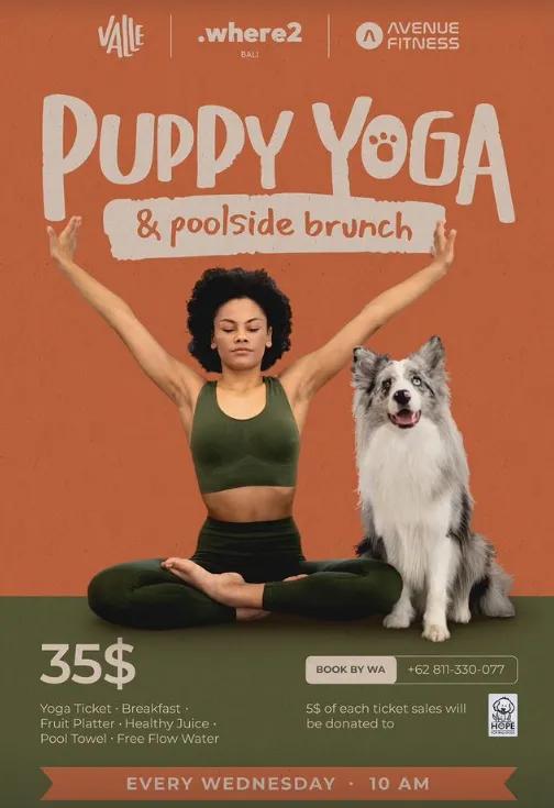 Event at Valle every Wednesday 2024: Puppy Yoga Poolside Brunch