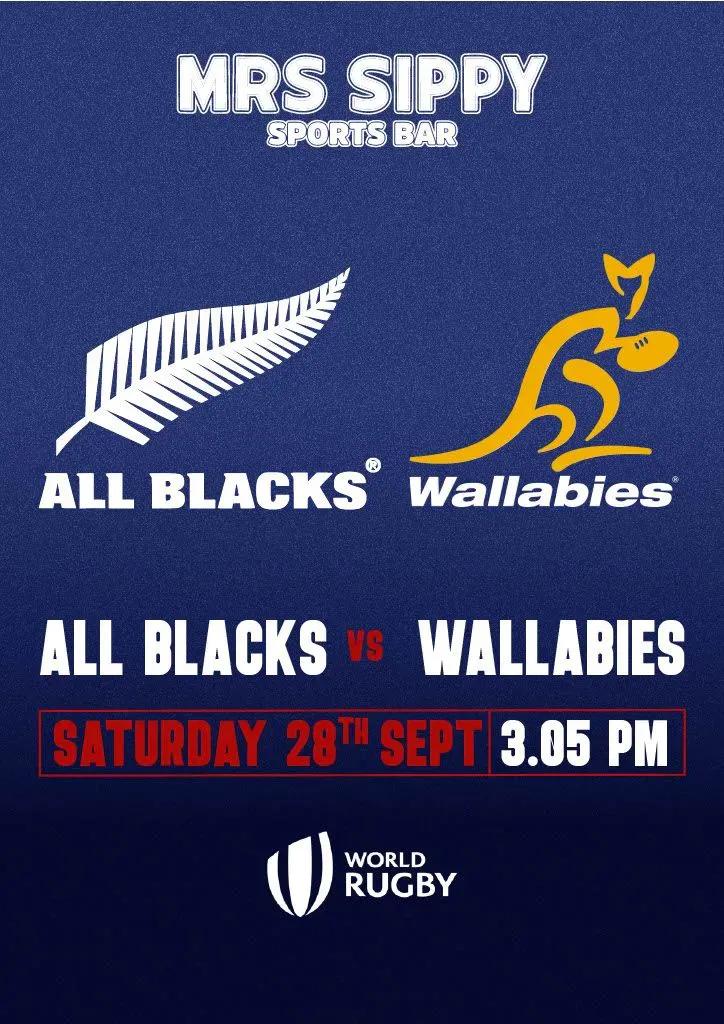 Event at Mrs Sippy on September 28 2024: All Blacks V Wallabies