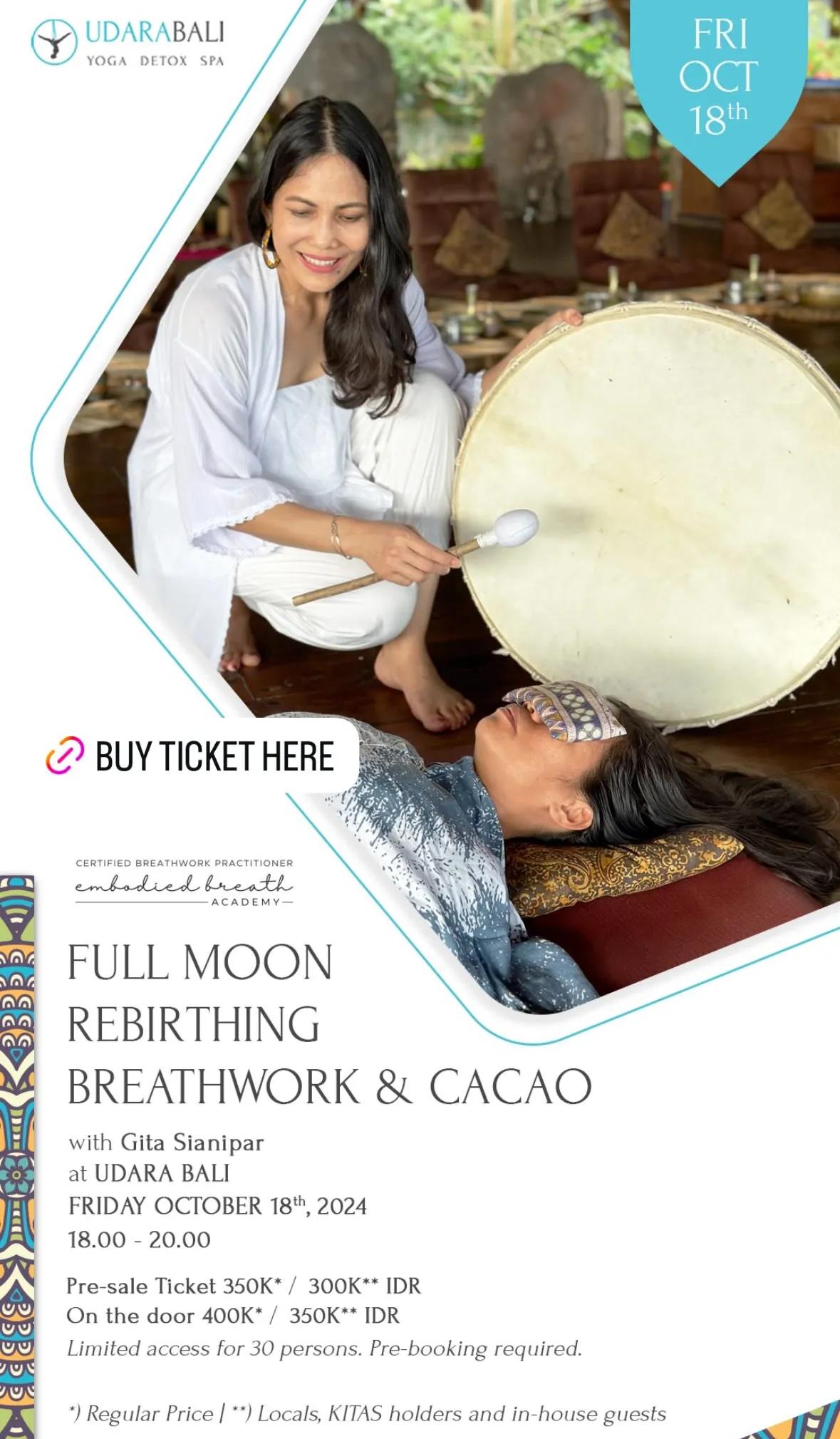 Event at Udara on October 18 2024: Full Moon Rebirthing: Breathwork & Cacao