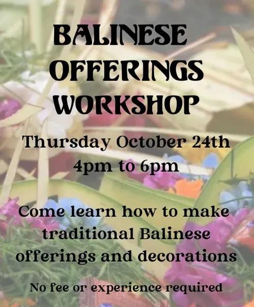 Event at Drifter Surf Shop Cafe & Gallery on October 24 2024: Balinese Offerings Workshop