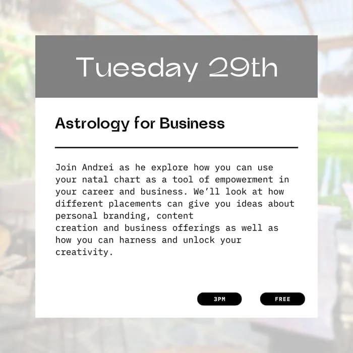 Event at Beluna - House of Creatives on October 29 2024: Astrology For Business