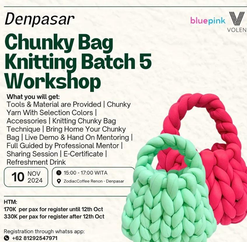 Event at Zodiac XII on November 10 2024: Chunky Bag Knitting Batch 5 Workshop