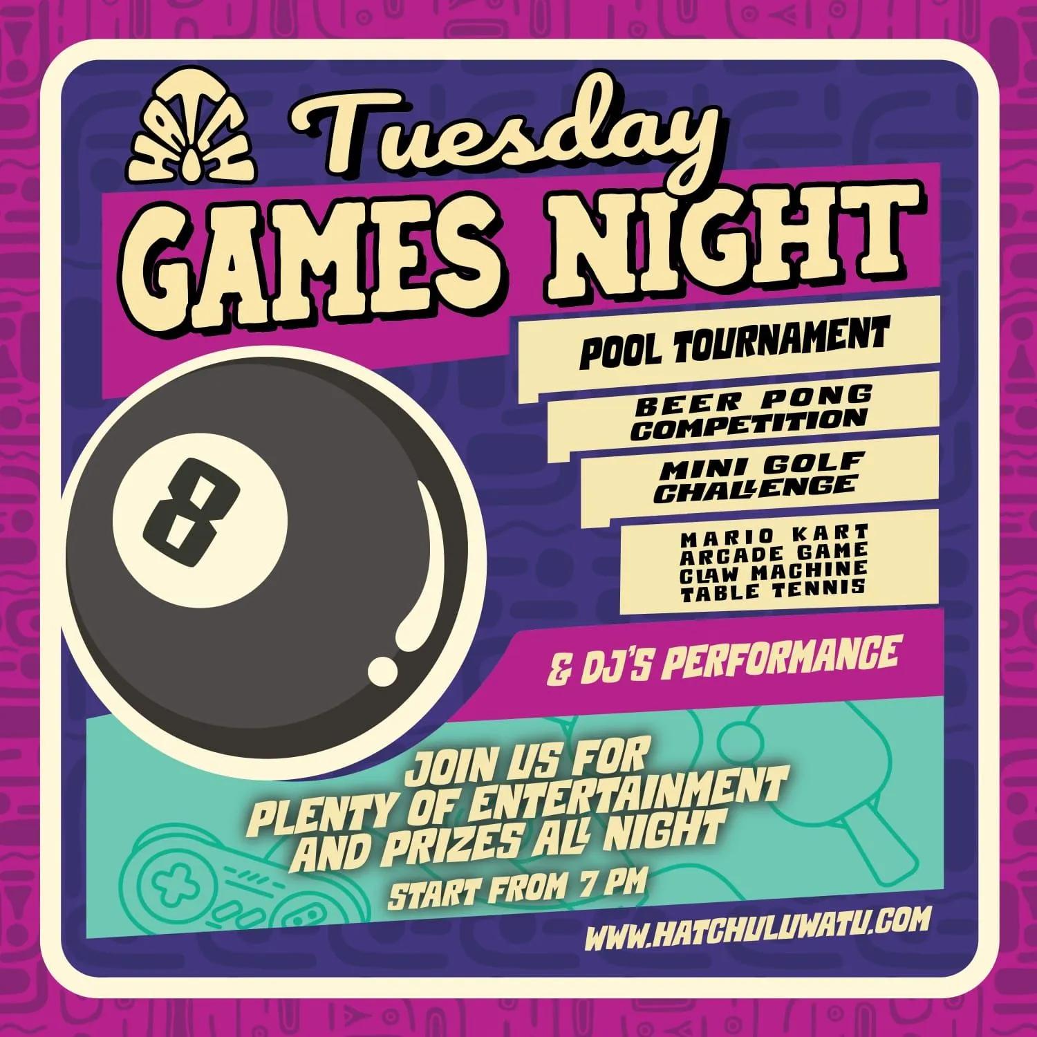 Event at Hatch every Tuesday 2024: Games Night