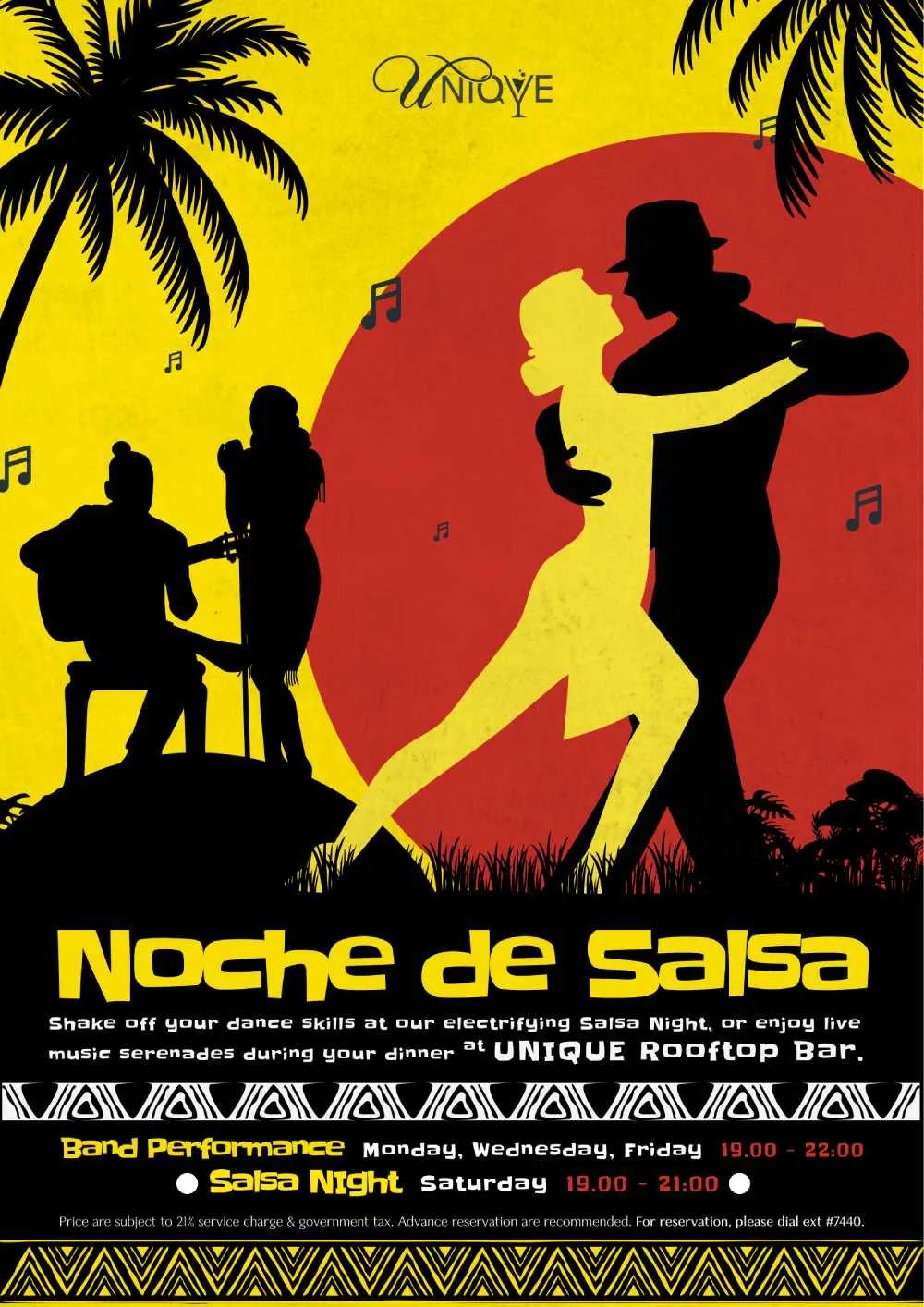 Event at Unique Rooftop Bar & Restaurant every Monday 2024: Noche De Salsa