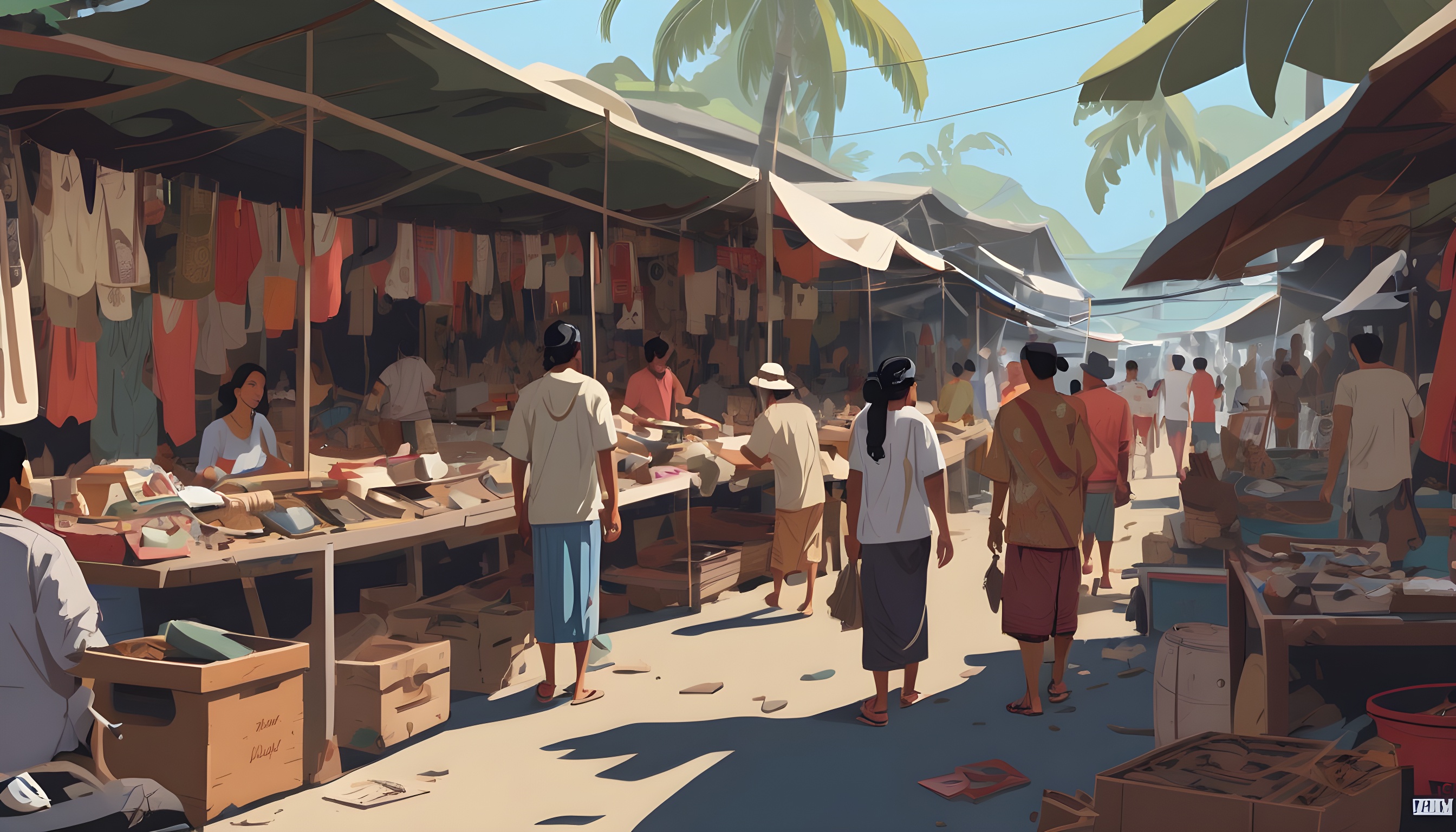 A bustling marketplace in Bali filled with colorful stalls, fresh produce, and local crafts at Bali Markets